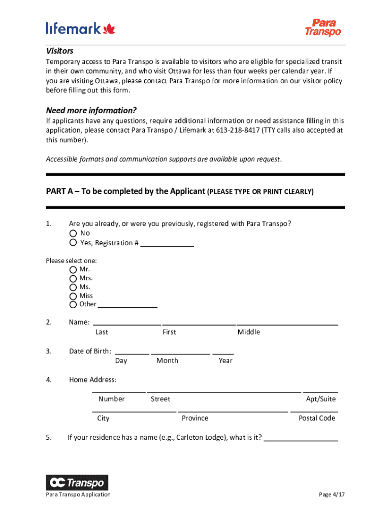 Application for Para Transpo Service  Form