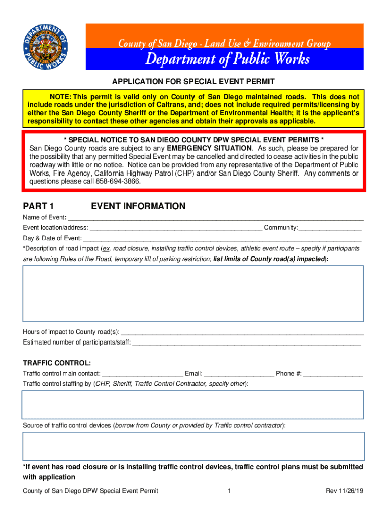 Traffic Engineering Contacts San Diego County, California  Form