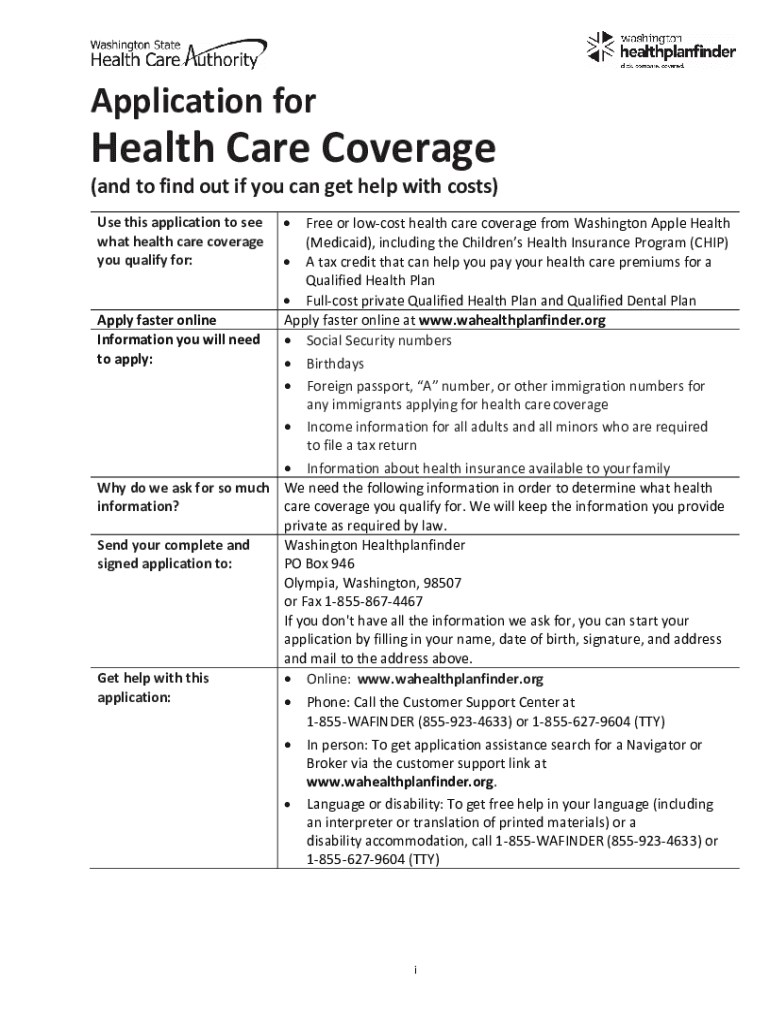  Application for Apple Health Medicaid Health Care Coverage 2019-2024