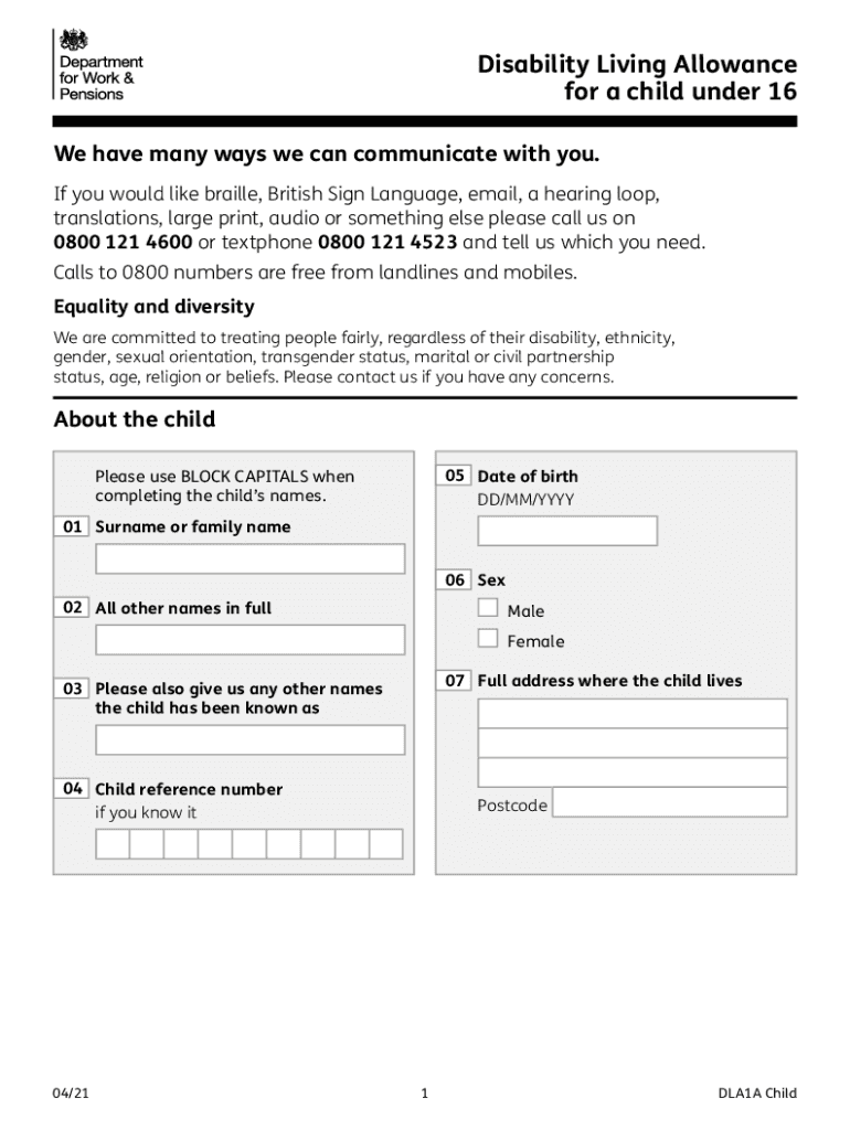 Disability Living Allowance Form