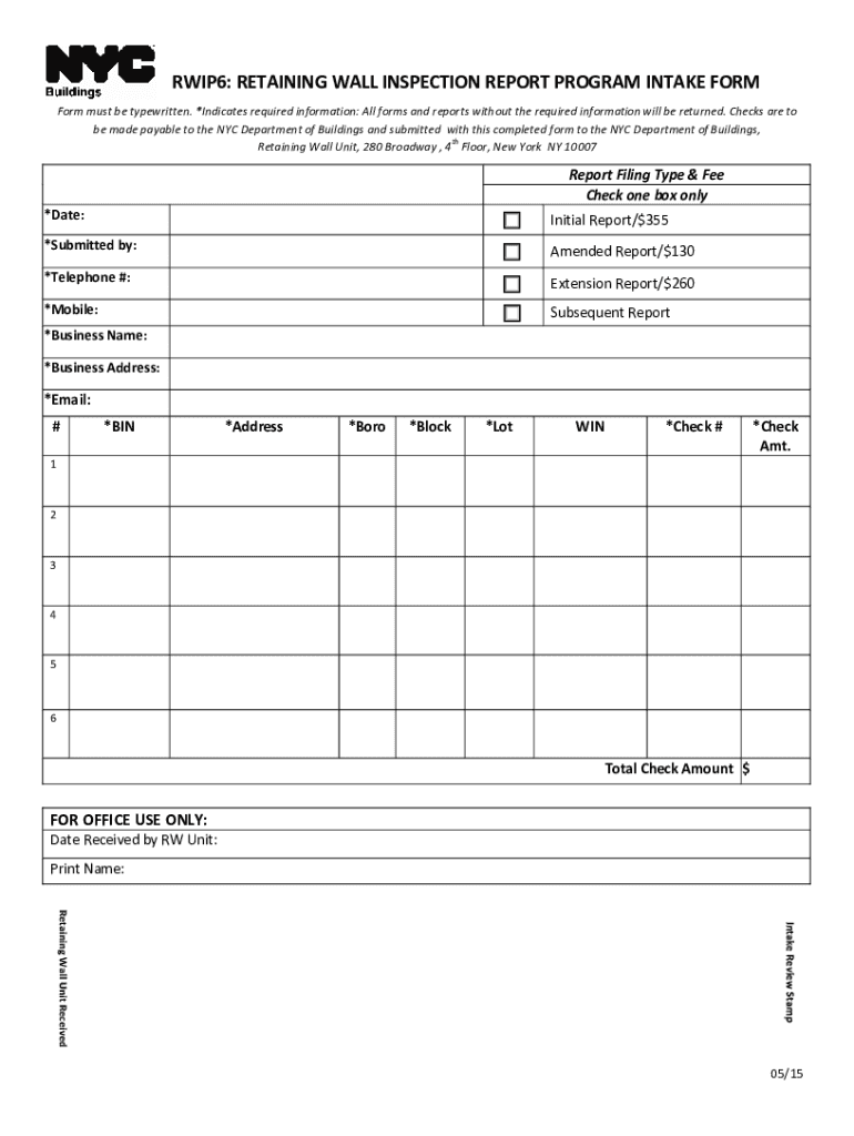 RWIP6 RETAINING WALL INSPECTION REPORT PROGRAM INTAKE FORM