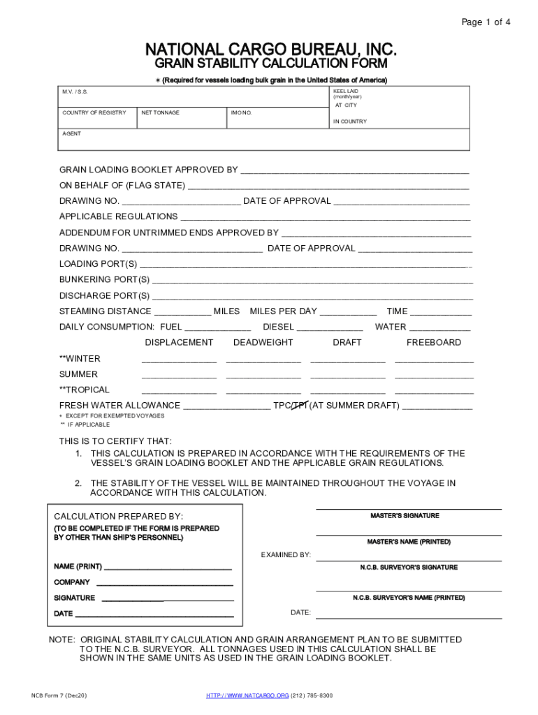 Grain Stability Calculation Form Excel