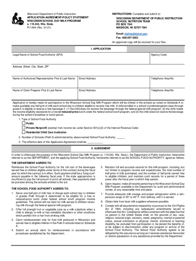 PI 1464 Wisconsin Department of Public Instruction  Form