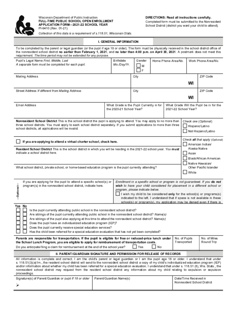 PDF PI 9410 Open Enrollment Application Form Wisconsin Department