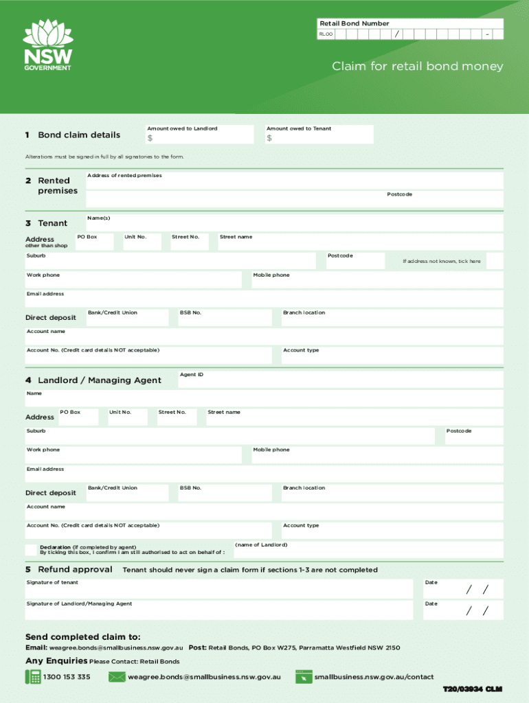 Claim for Retail Bond Money Claim for Retail Bond Money  Form