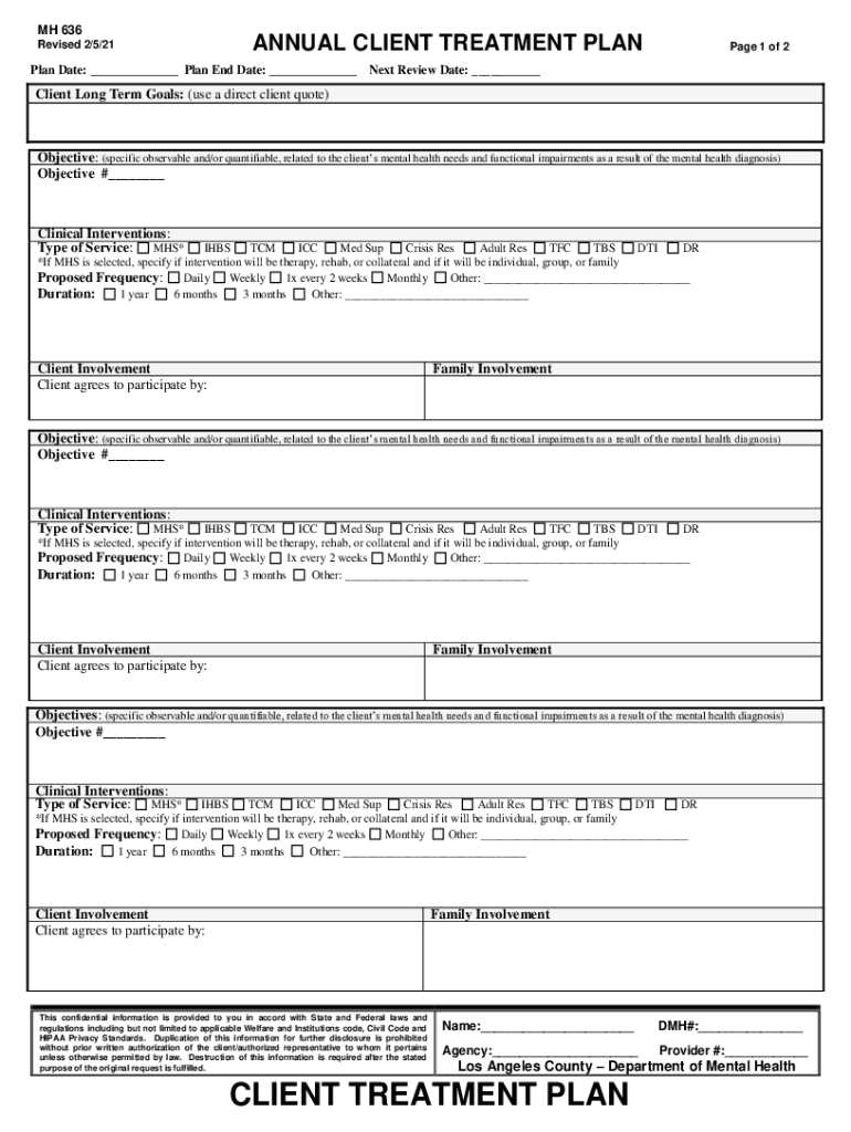  MH 636 ANNUAL CLIENT TREATMENT PLAN Los Angeles County 2021-2024