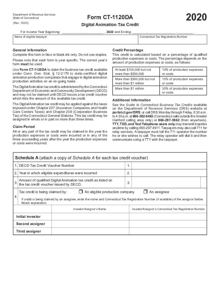  Form CT 1120DA Connecticut 2020