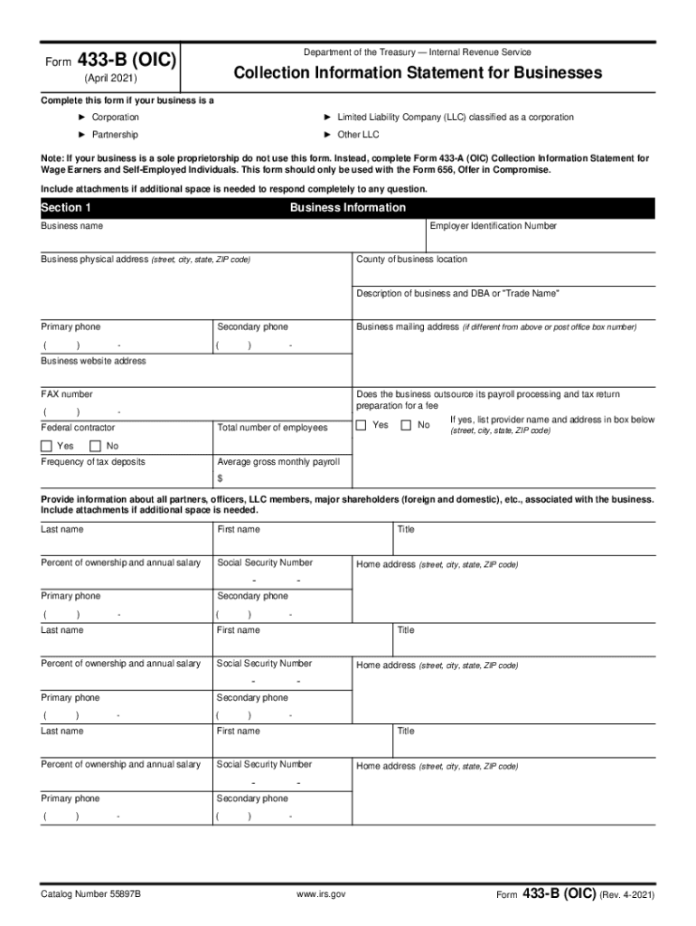 Form433 B OIC Rev 4 Collection Information Statement for Businesses