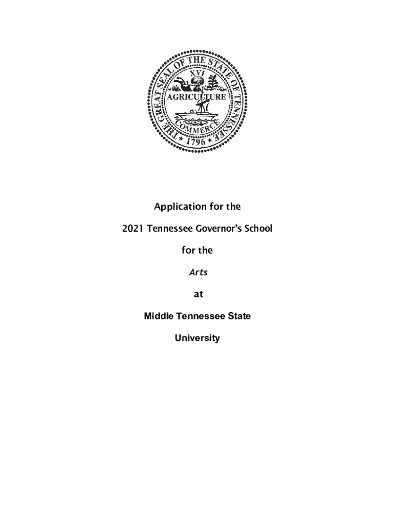  TN Application for the Tennessee Governors School for the Arts at MTSU 2021-2024