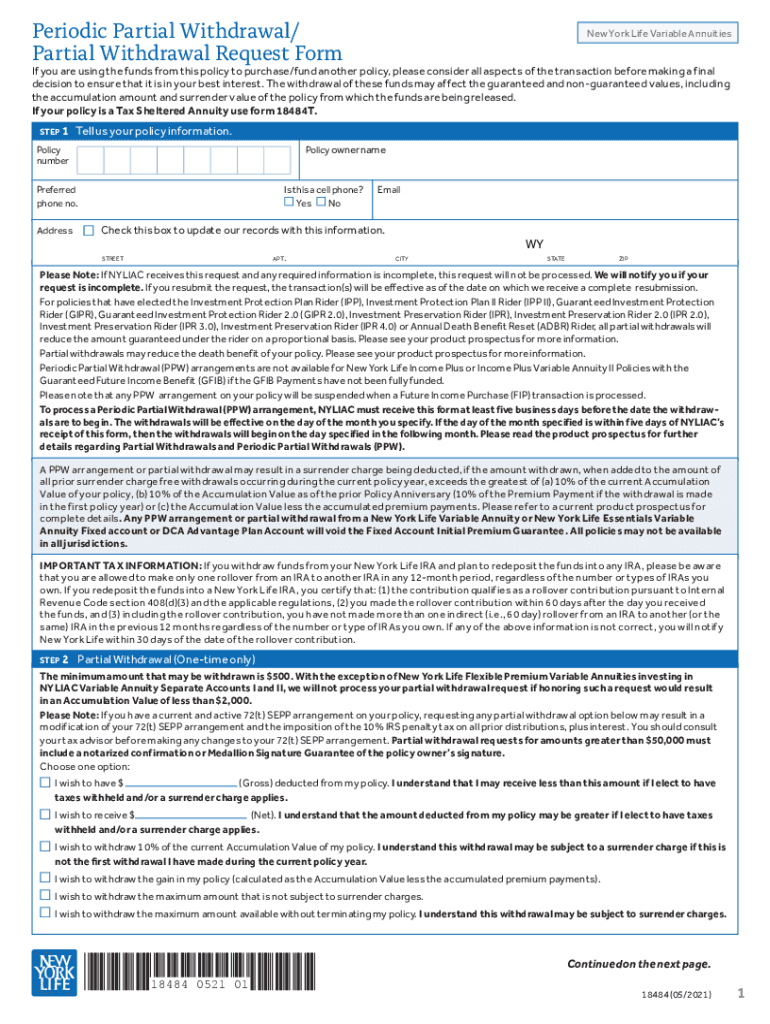  Request for Partial Withdrawal Life Company Forms 2023-2024