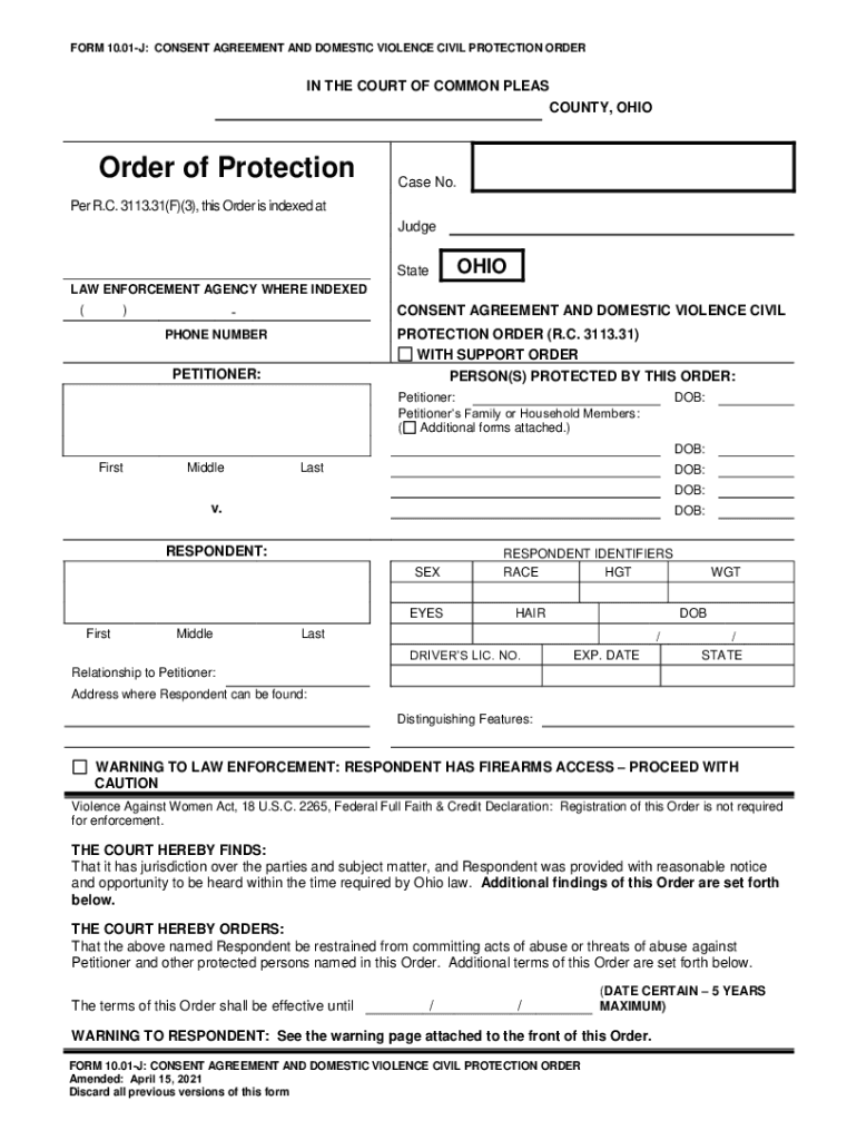 Consent Agreement Restraining Order Ohio  Form