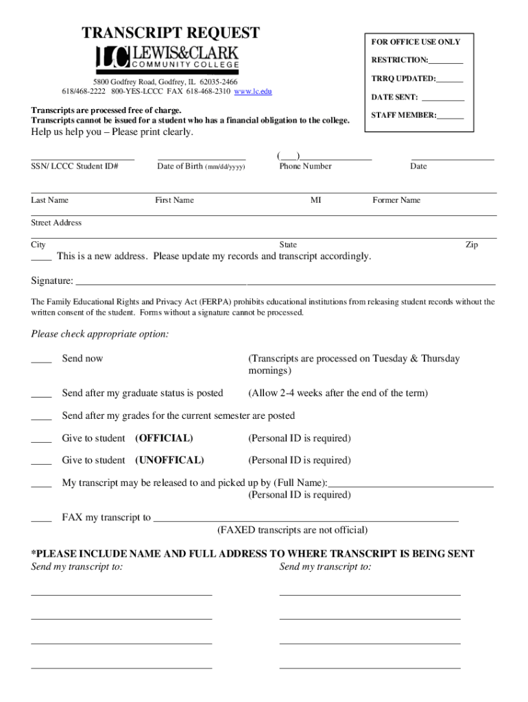 Lc Community Transcript Request  Form