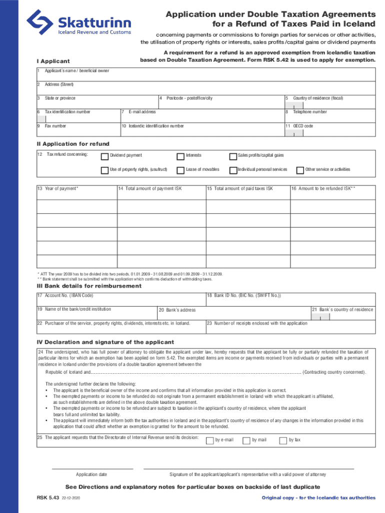  Fillable Online Rsk Application Double Agreements Iceland 2020-2024