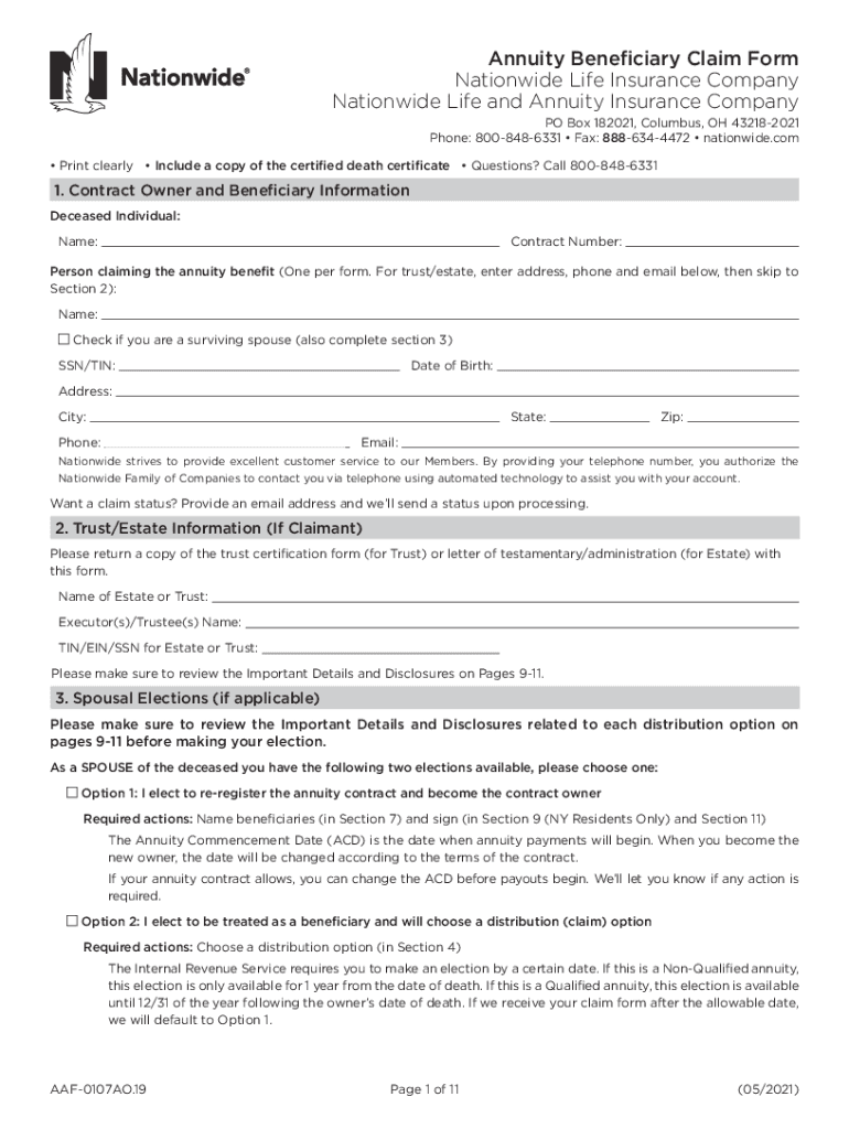  Annuity Beneficiary Claim Form Nationwide Life Insurance 2021-2024