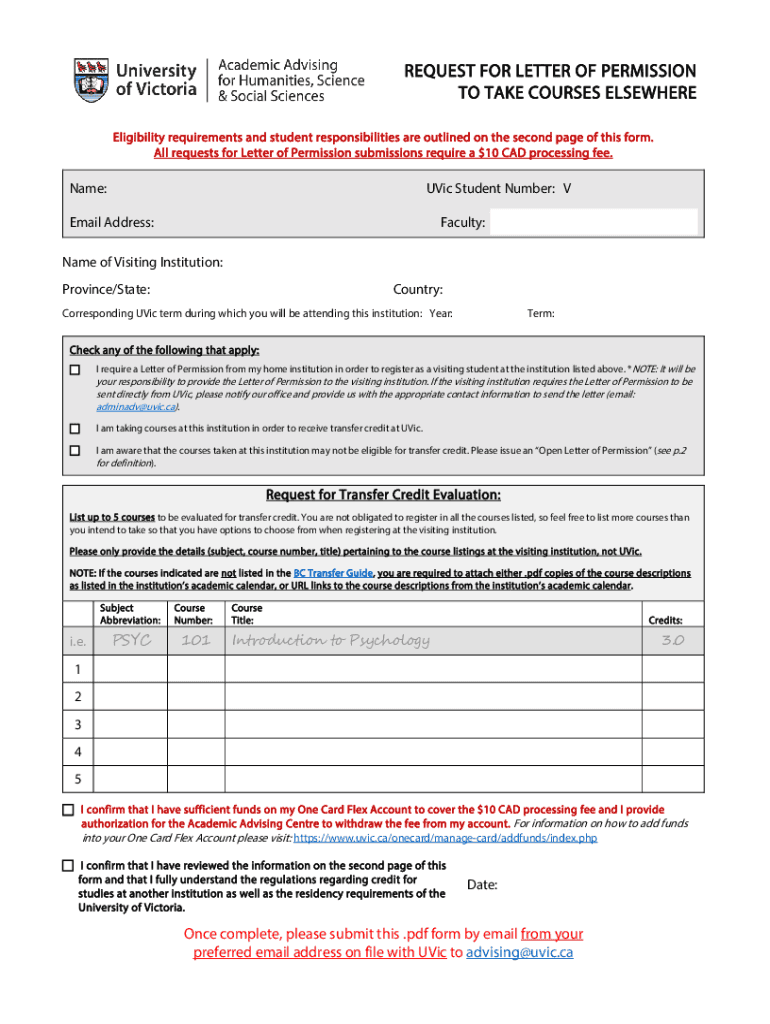  REQUEST for LETTER of PERMISSION to TAKE COURSES ELSEWHERE 2021-2024