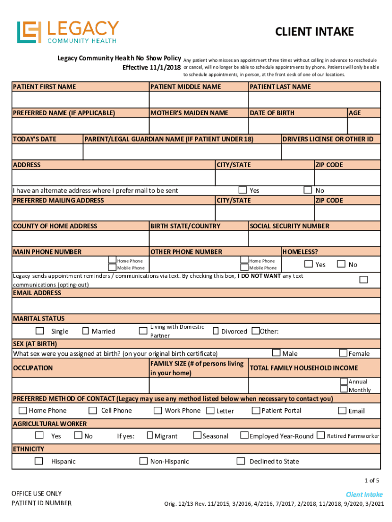 Public PolicyLegacy Community Health  Form