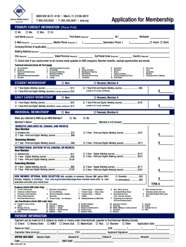  Application for Membership Application for Membership 2021-2024