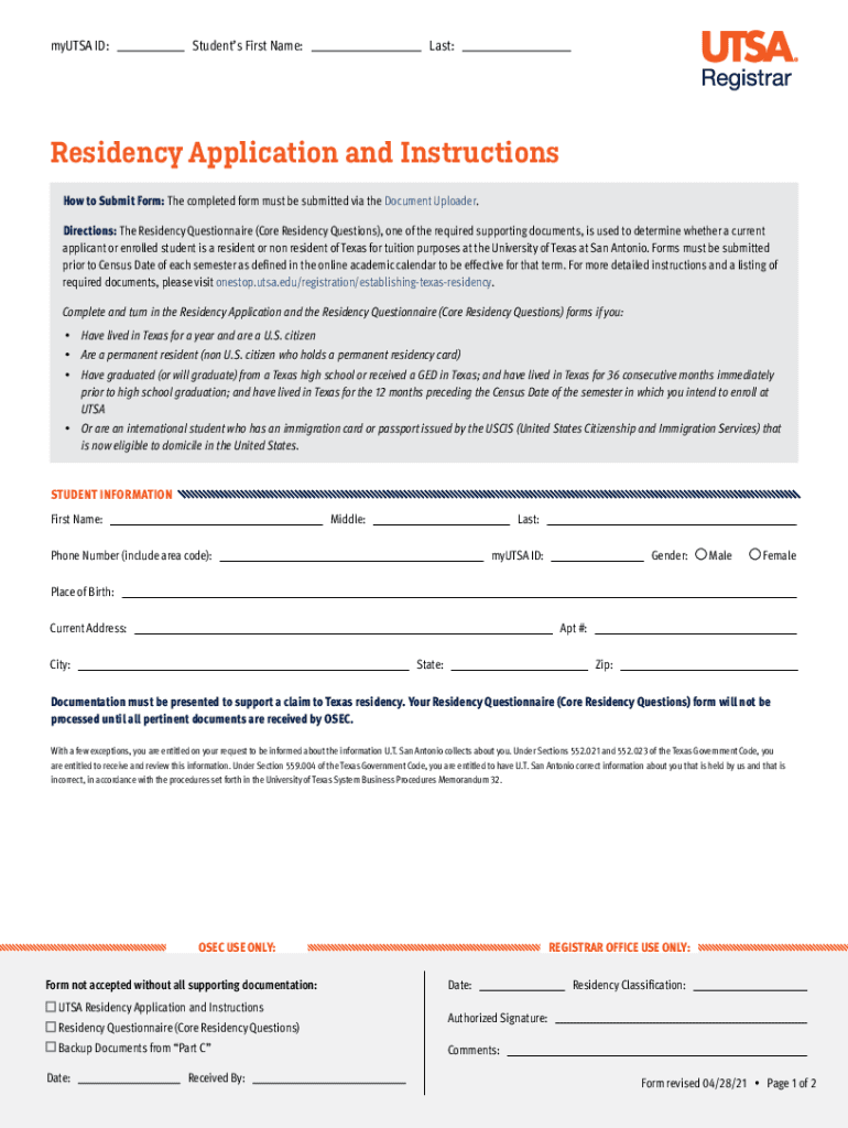  Residency Application and Instructions 2021-2024