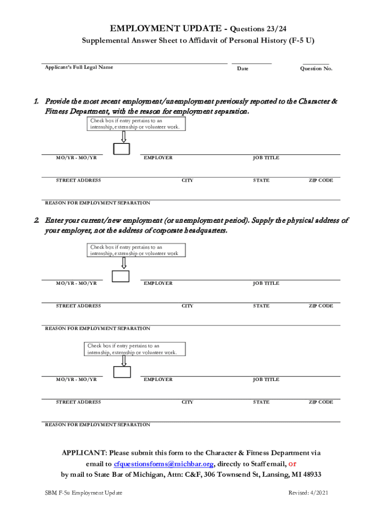  AFFIDAVIT for PURPOSES of VERIFICATION of EMPLOYMENT 2021-2024