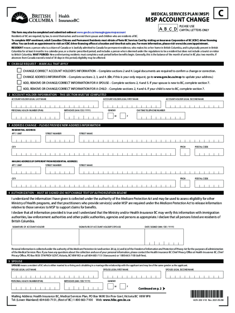 Get and Sign Msp Account Change Form Fill Online, Printable, Fillable 