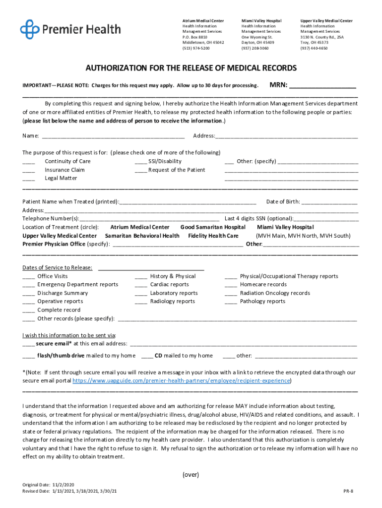  Atrium Health Release of Information Form 2021-2024