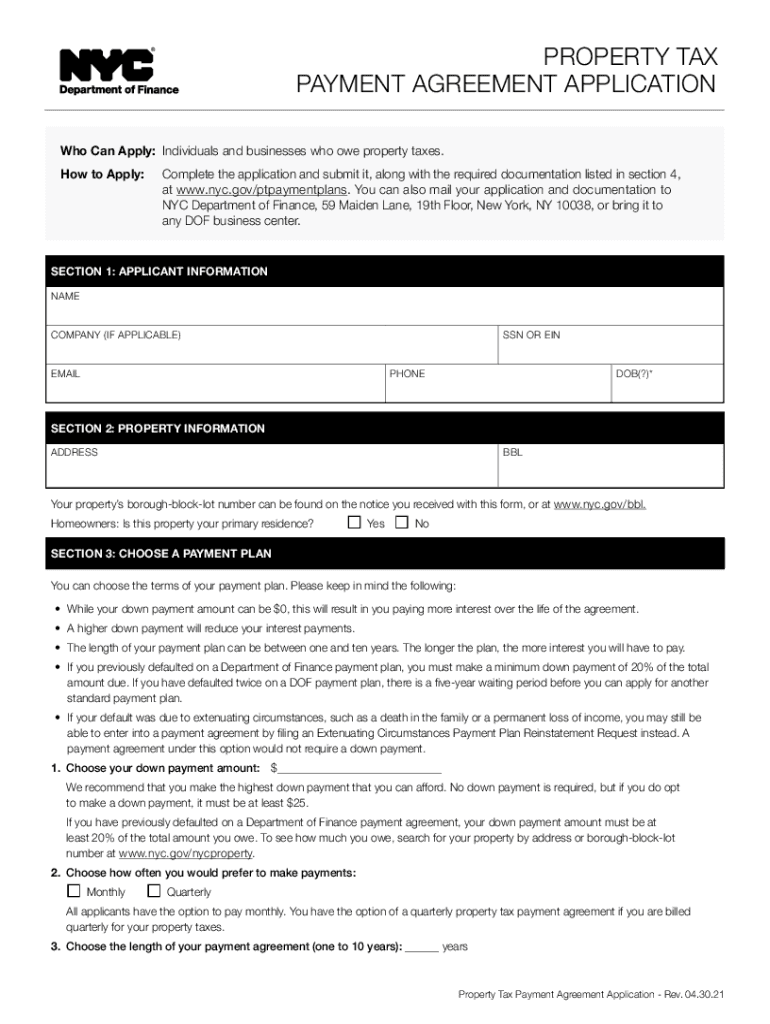 Property Tax Payment Agreement Request Fill  Form