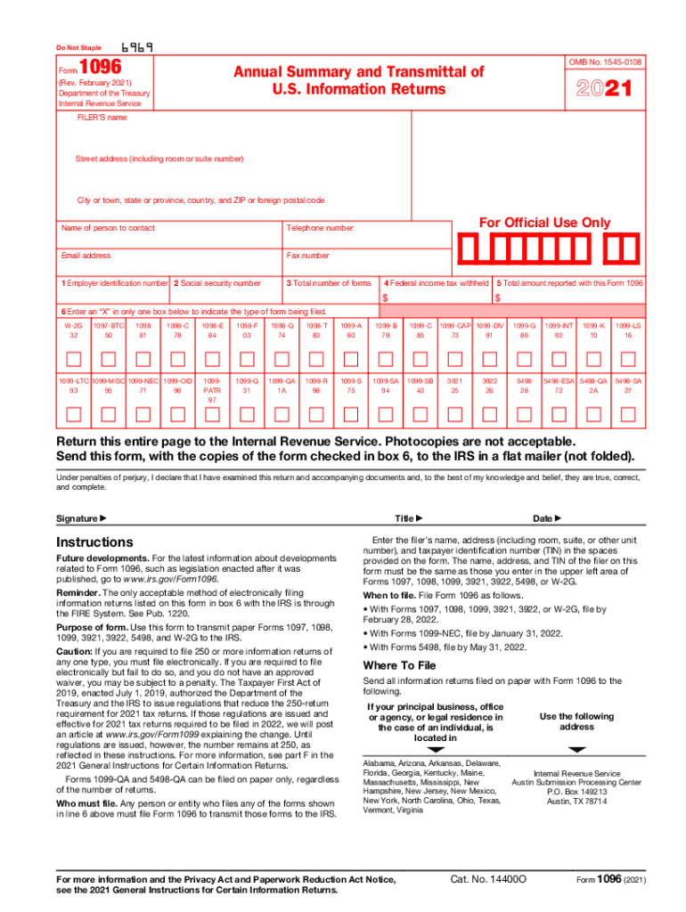 Form 1096 Internal Revenue ServiceAn Official