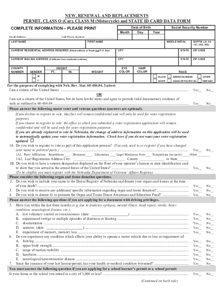 NEW, RENEWAL and REPLACEMENTS PERMIT, CLASS O Car, CLASS  Form