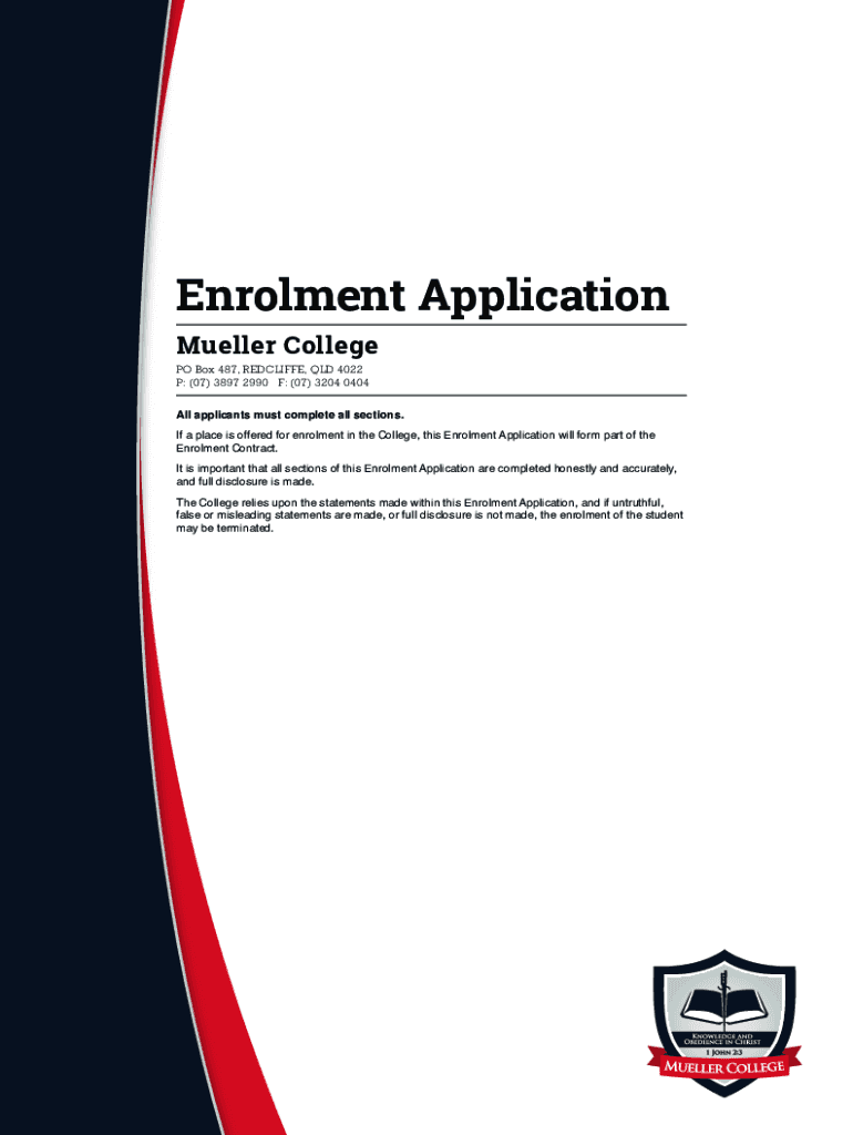 Enrolment Application Mueller College Mueller Qld Edu  Form