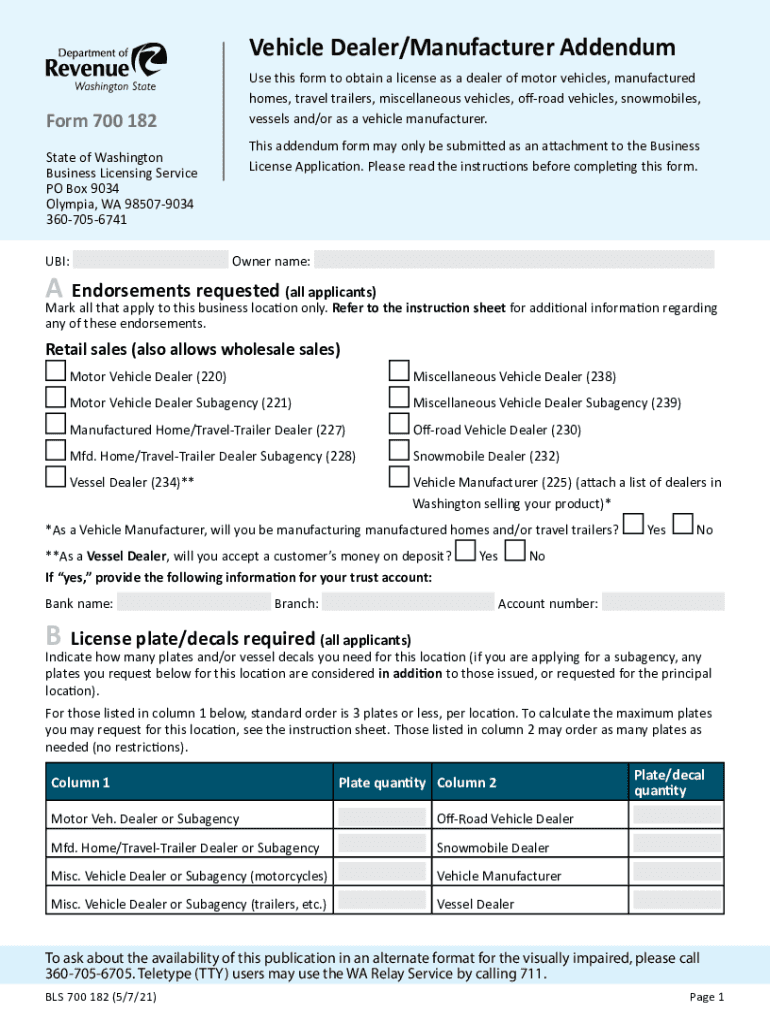  Vehicle and Vessel DealerWashington Department of Revenue 2021-2024