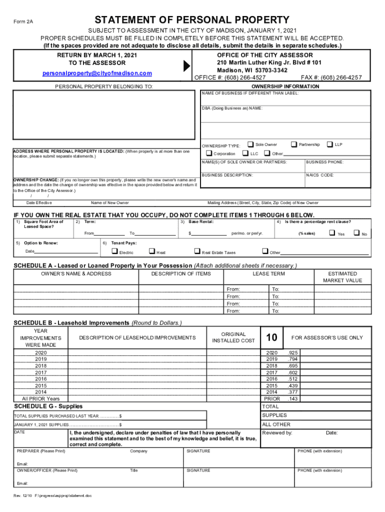  Fill in Form 2a Madison Wisconsin Fill and Sign 2021