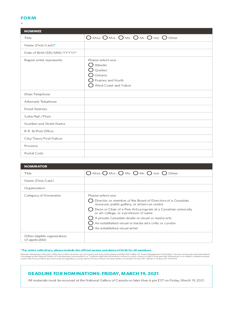 Nomination Form National Gallery of Canada