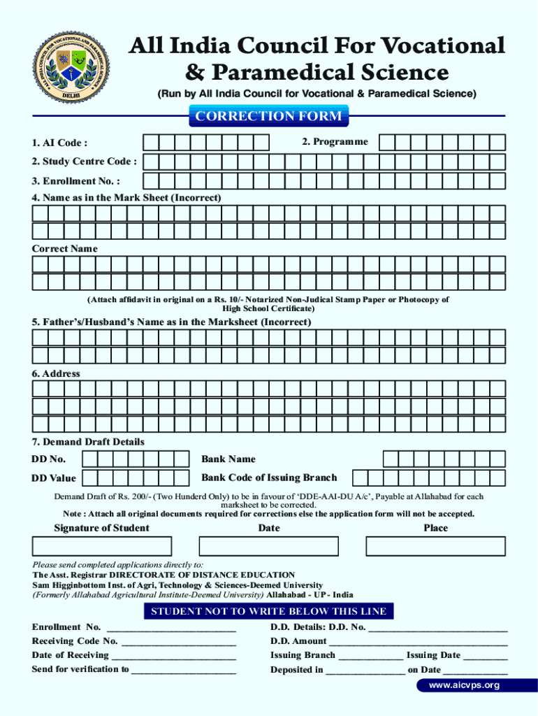 All India Council for Vocational and Paramedical Science  Form