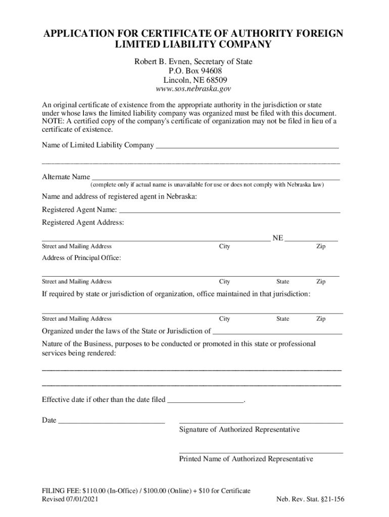  APPLICATION for CERTIFICATE of AUTHORITY FOREIGN LIMITED 2021-2024