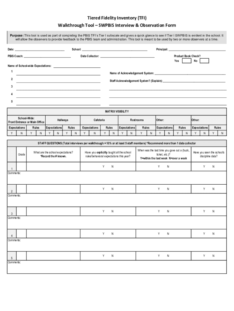 Instructions for Completing a TFI Universal Walkthrough Pre  Form