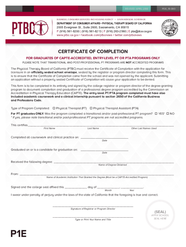 Ca Certificate Completion Form