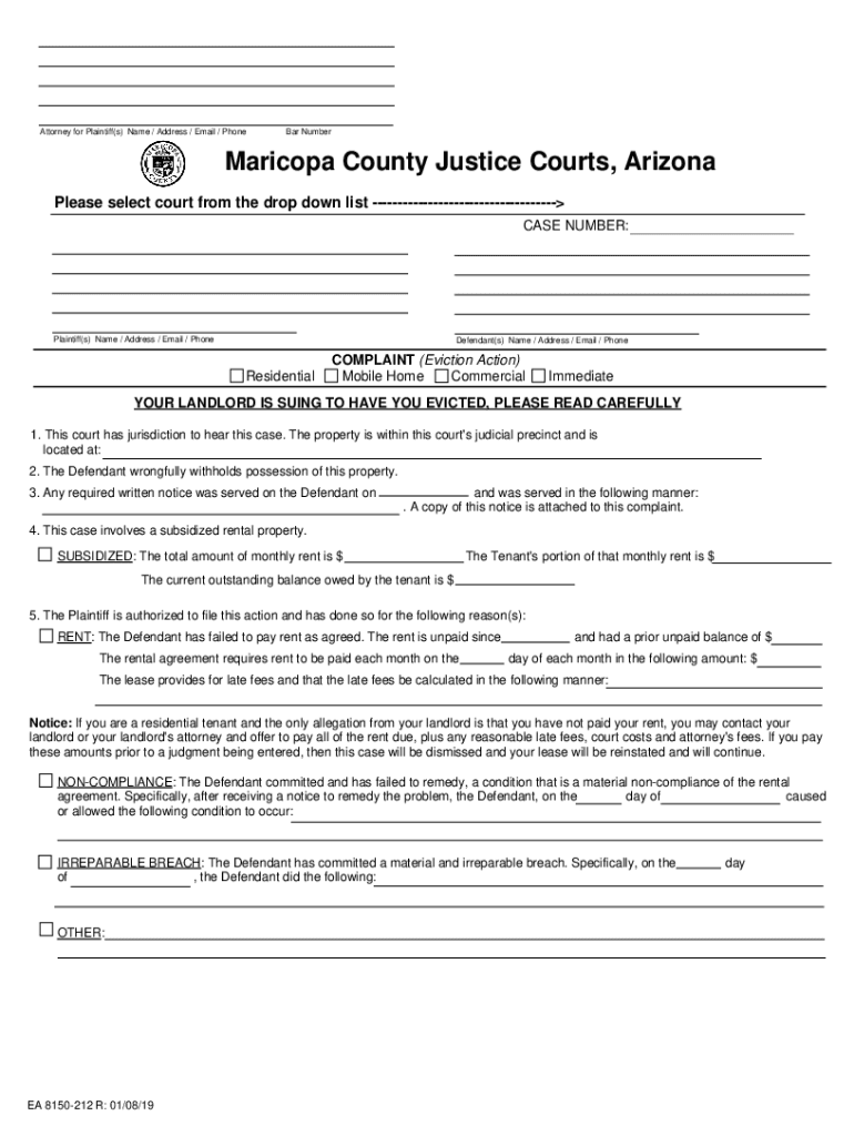 Complaint &amp;amp; Summons Tenant Eviction Maricopa County  Form