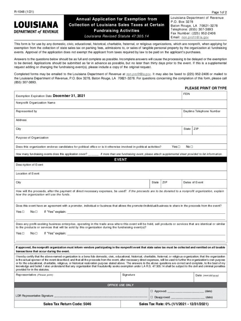 Form R 1048 &amp;quot;Annual Application for Exemption from