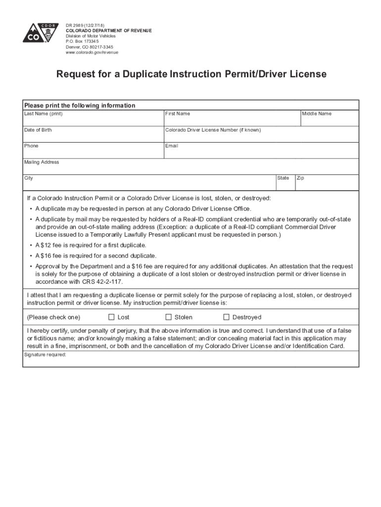  Request for a Duplicate Instruction PermitDriver License 2018-2024