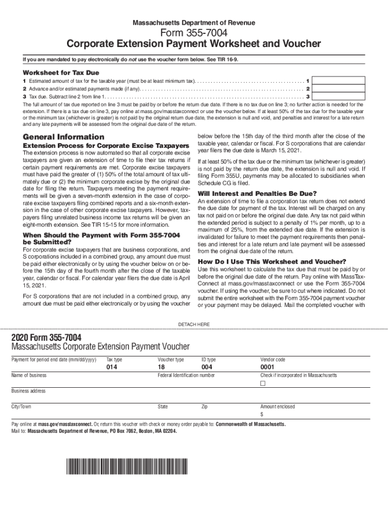 Massachusetts Department of Revenue Form 355 7004 Misc