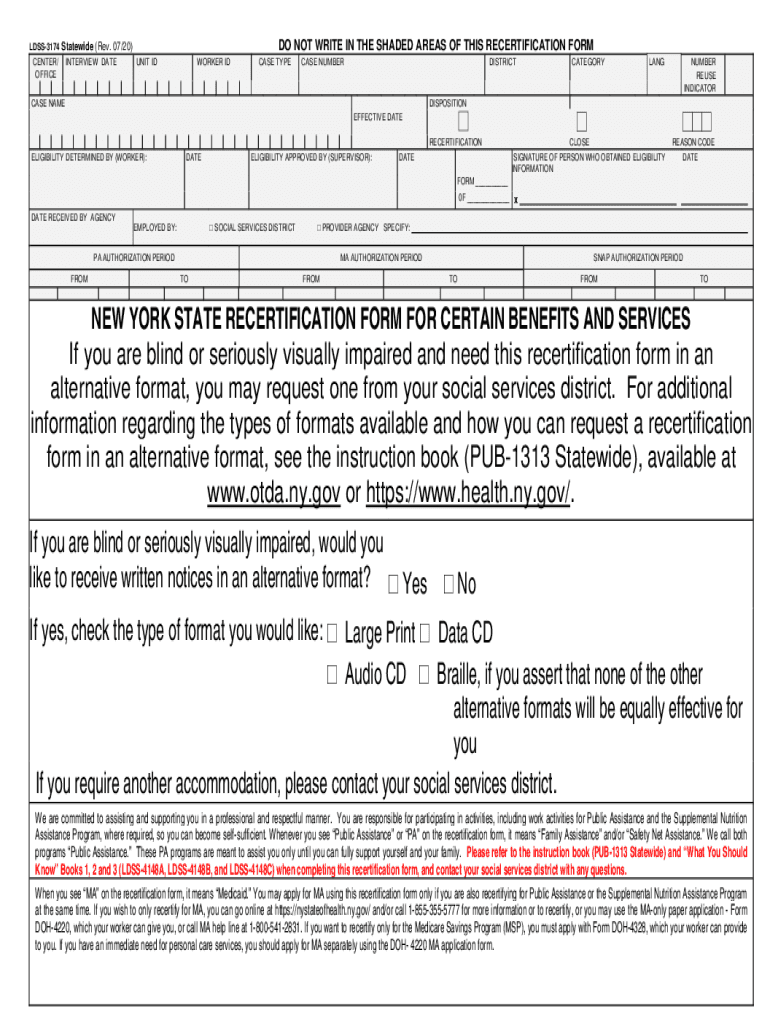 Get and Sign LDSS 3174 New York State Application for Certain Benefits and Services  Form