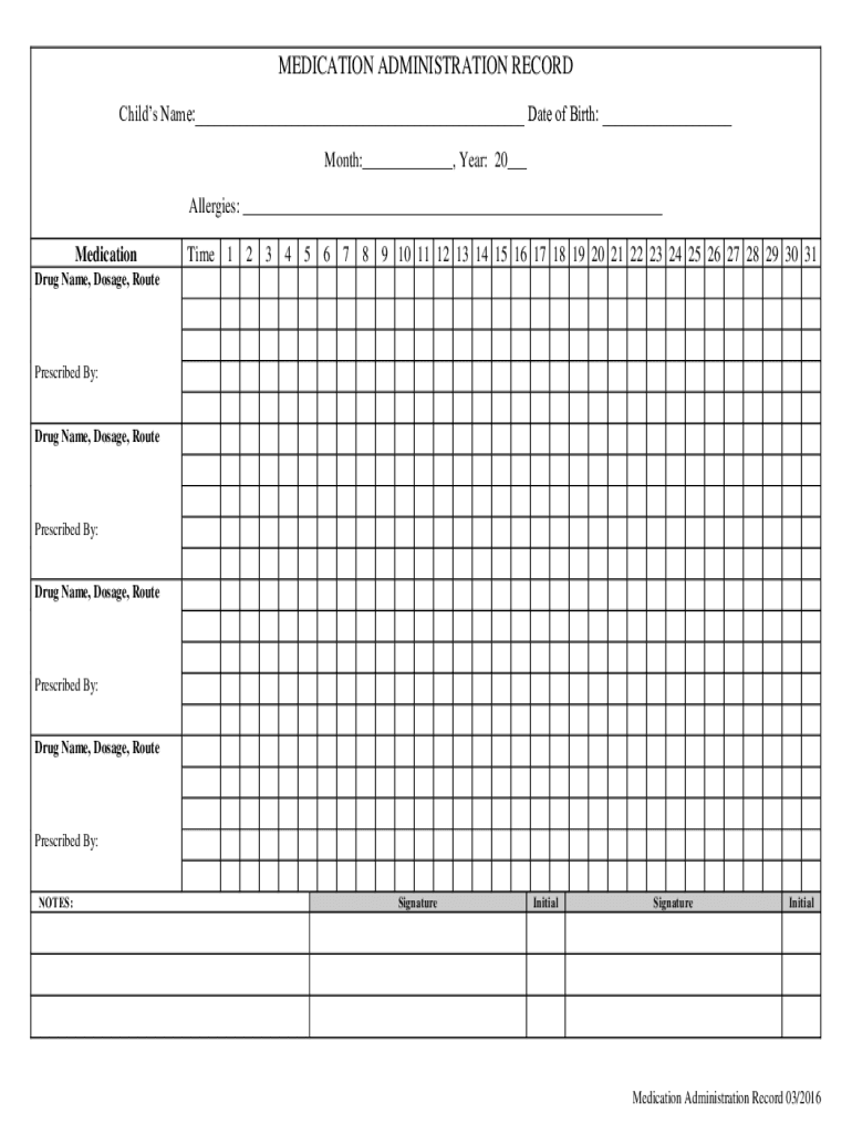  Medication Administration Record PDF 2016-2024