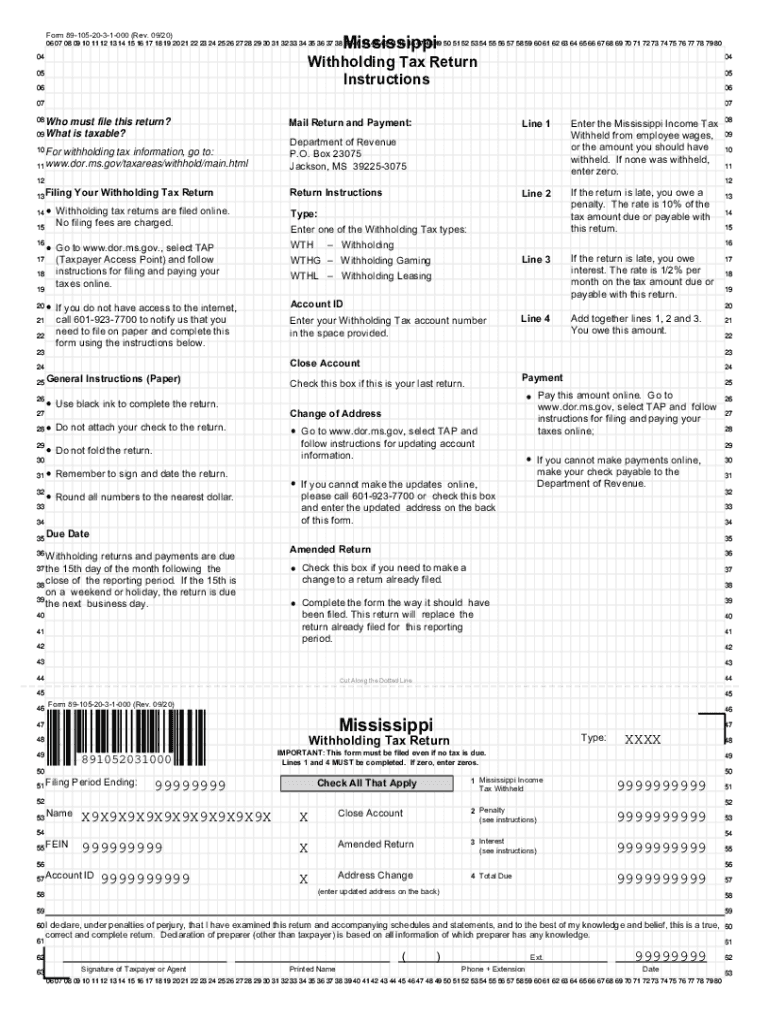  Mississippi 04 Withholding Tax Return 04 05 Instructions 05 2020-2024