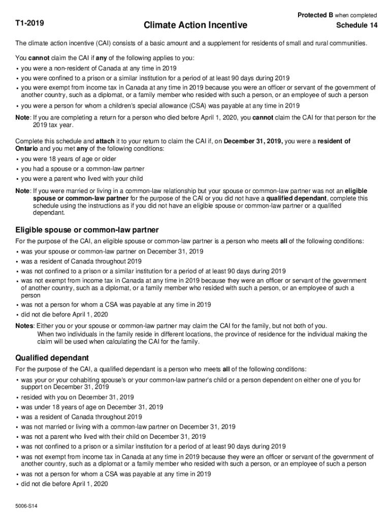 Canada Climate Action Incentive Schedule 14  Form