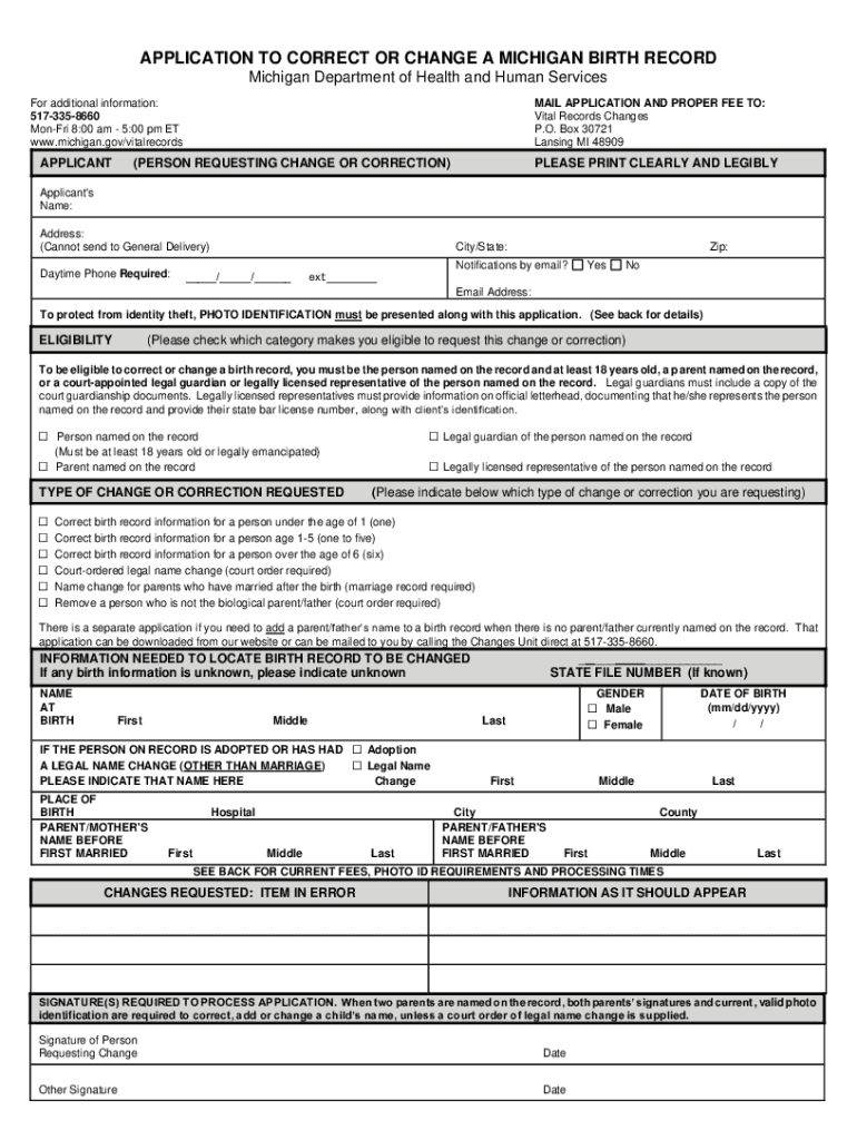 APPLICATION for a CERTIFIED COPYMICHIGAN BIRTH RECORD  Form