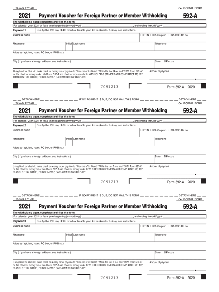  Form 592 a Payment Voucher for Foreign Partner or Member 2021