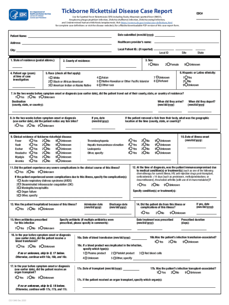 Tickborne Rickettsial Disease Case Report Form