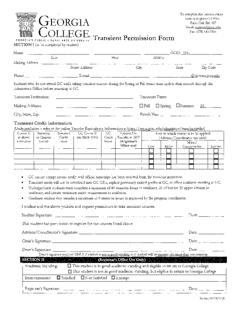  Fill Fillable TRANSIENT PERMISSION FORM Georgia 2019-2024