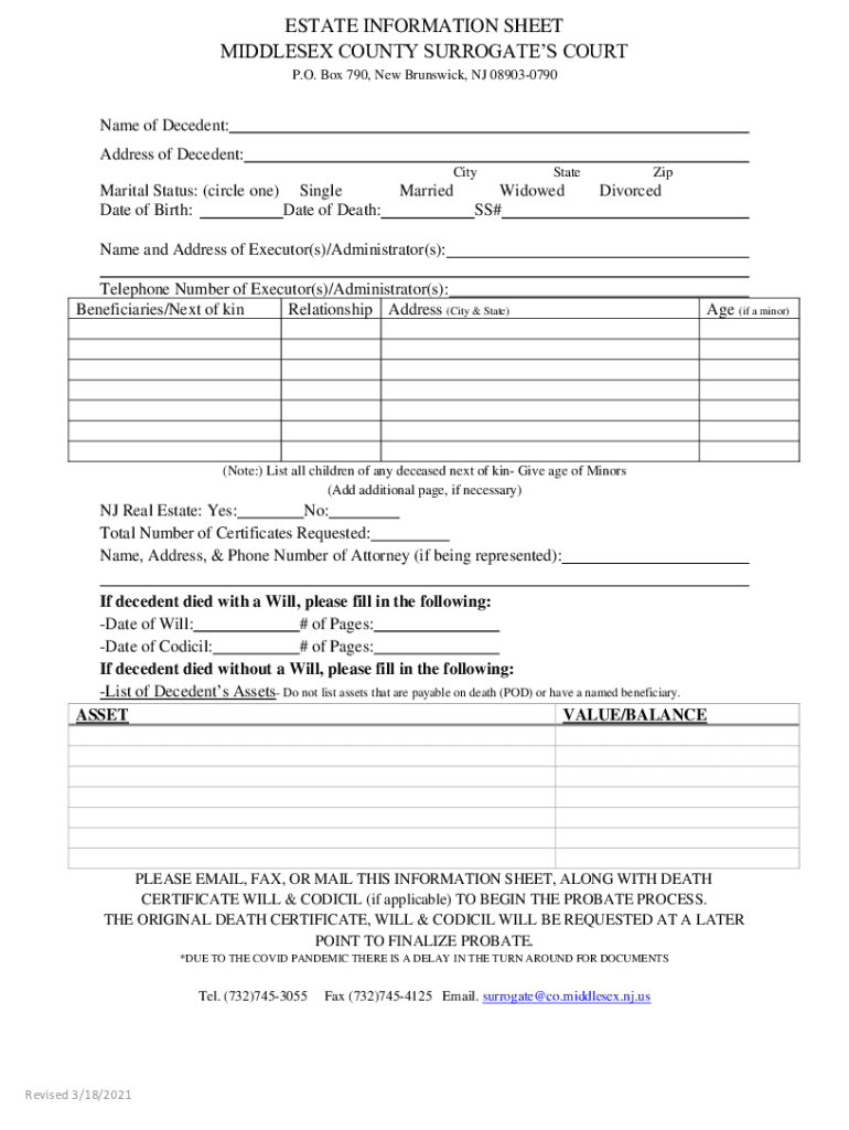 Middlesex County Surrogate  Form