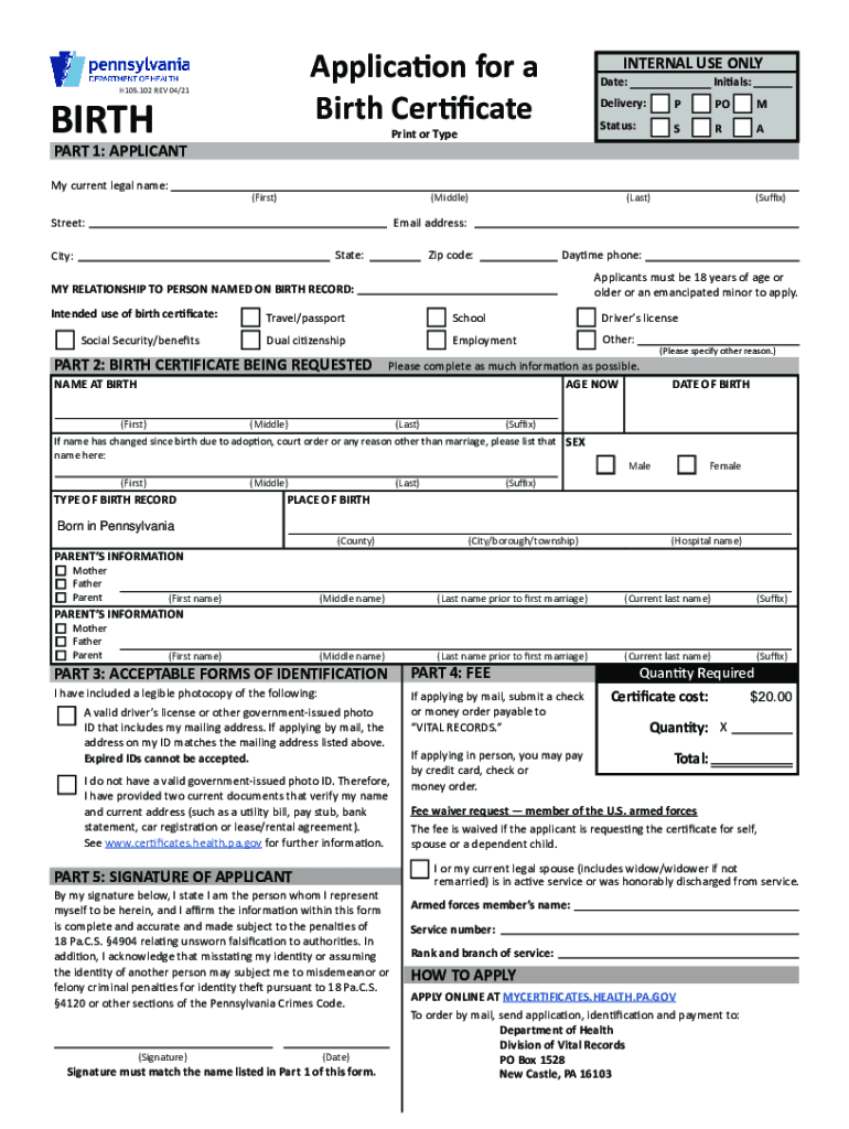  Birth Certificate Application Form Pa 2021